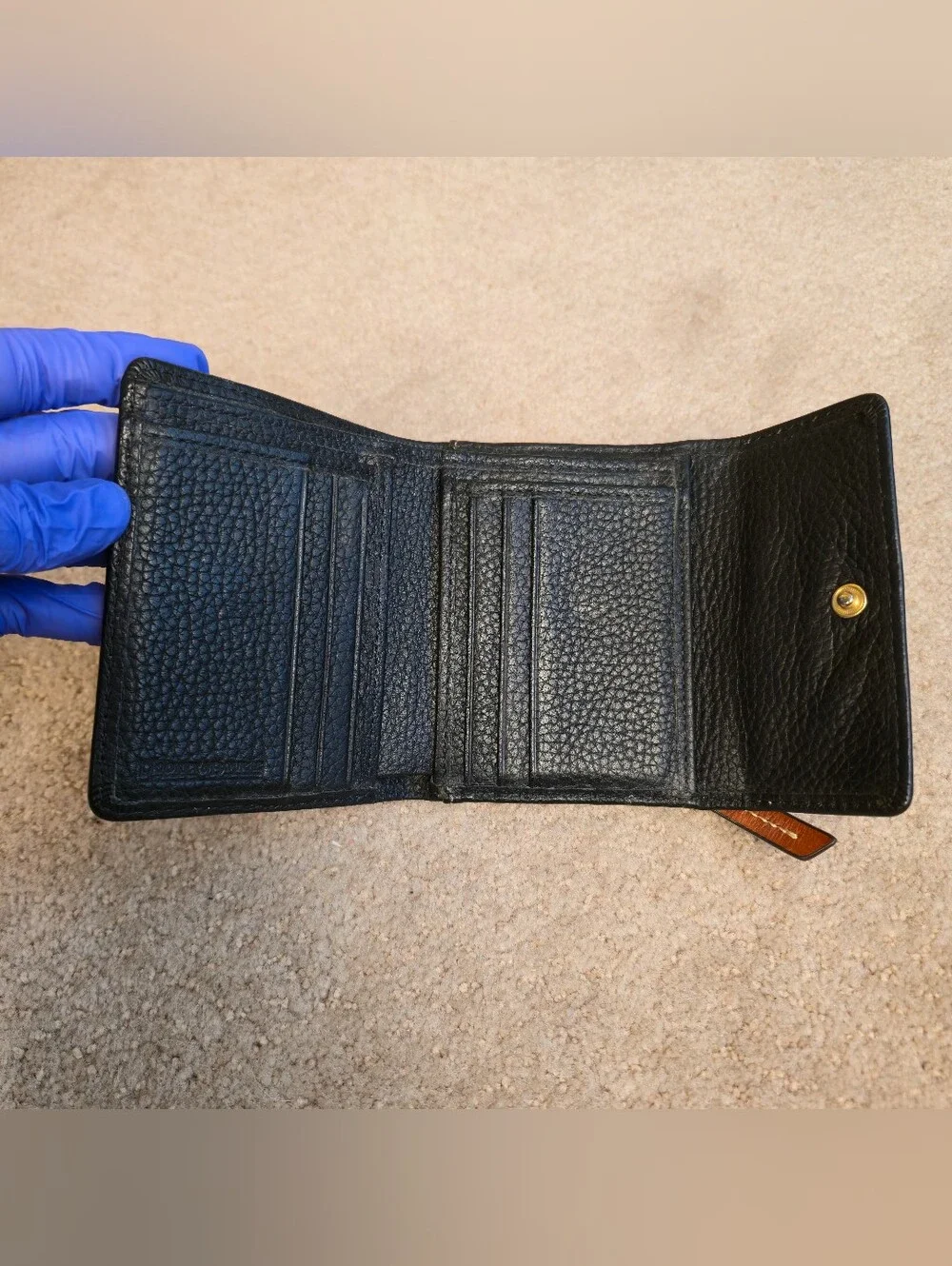 Dooney & Bourke Pebble Grain Leather Small Flap Wallet / Black / 4” x 4.5”